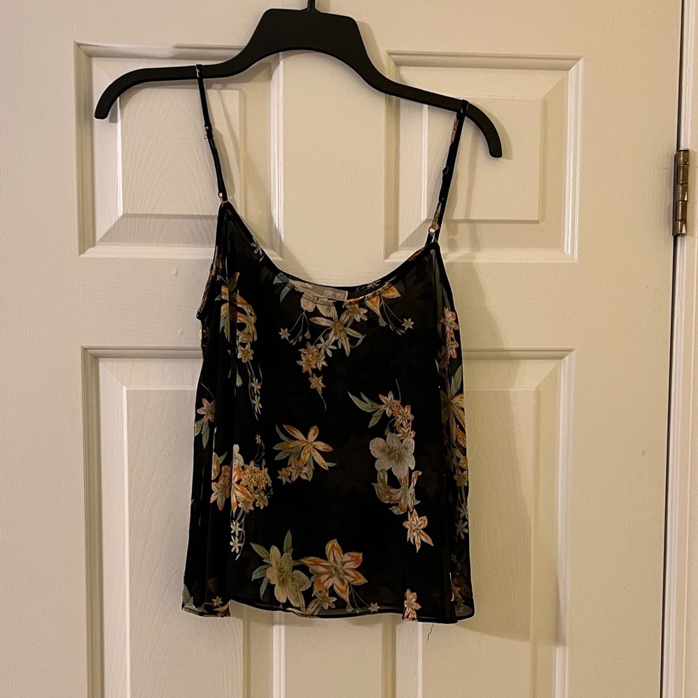 Forever 21 Black Floral sheer tank, size small